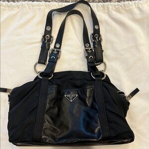 Prada Black Nylon & Leather Women's Shoulder Bag